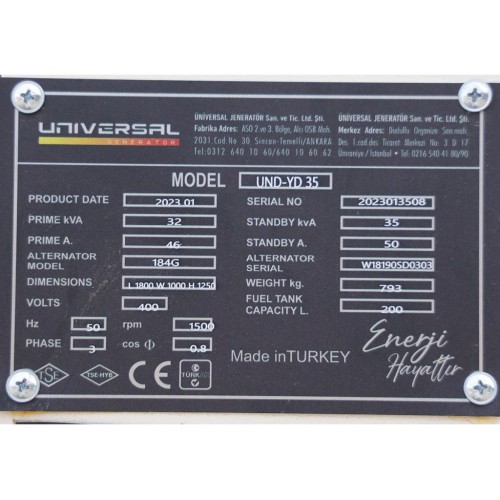 Дизельний генератор UNIVERSAL UND-YD 35 KVA