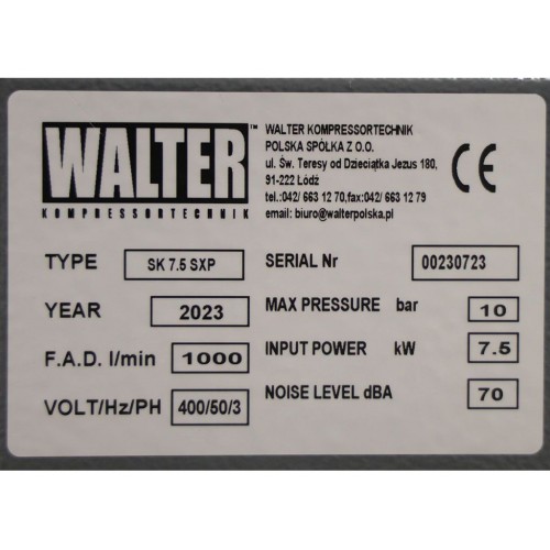 Гвинтовий компресор з ремінним приводом WALTER SK 7,5 SXP