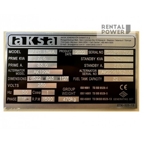 Генератор дизельний AKSA APD13MA (7,6 кВт)