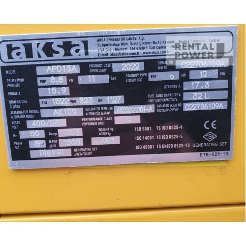 Генератор дизельний AKSA APD13A (8,8 кВт)