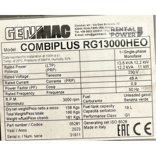 Генератор бензиновий Genmac Combiplus RG13000HEO (11 кВт)