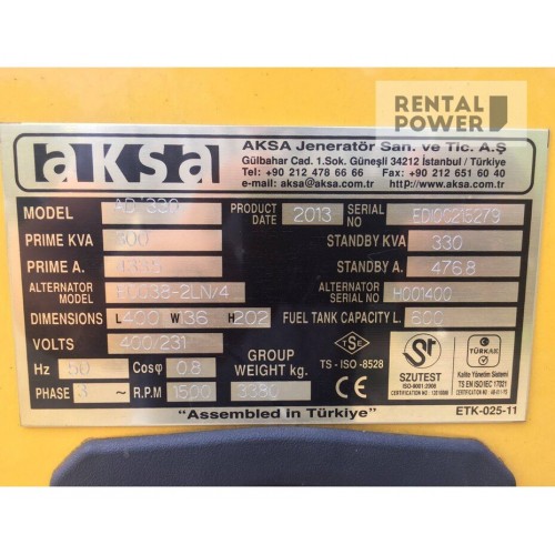 Генератор дизельний AKSA  AD330 (240кВт) (вживаний)